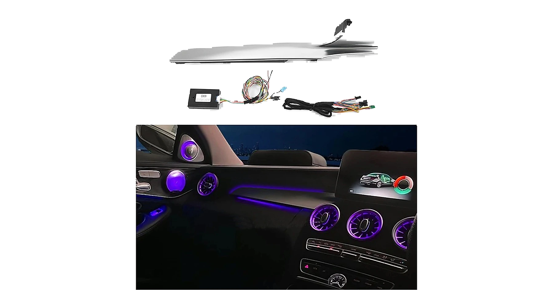 Mercedes W205/X253 beleuchtete Beifahrer-Zierleiste / Co-Pilot Ambient Panel – Hauptansicht